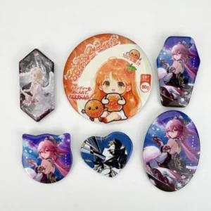 Custom Shaped Double Flash Badges | Unique Die-Cut PET Pins | Premium Metallic Base | Factory Direct | Low MOQ 10